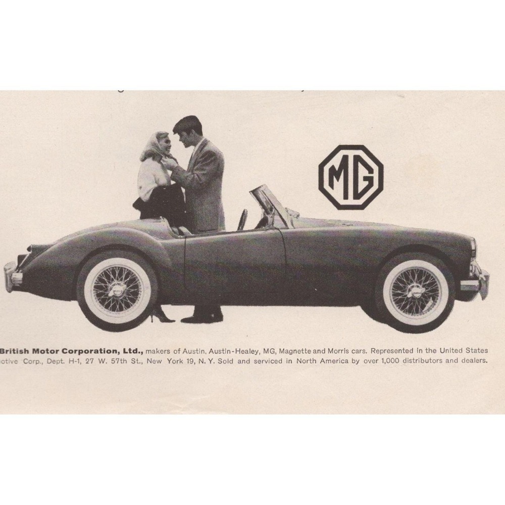 Vintage 1960 MG 1600 Sports Car Convertible Mid Century British Auto Print Ad